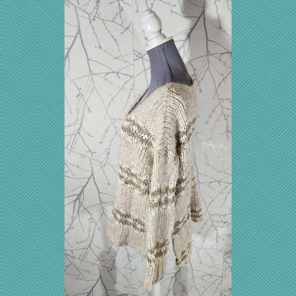 Free People Ivory Striped Fuzzy Knit Linus Oversized Sweater - Picture 3 of 5